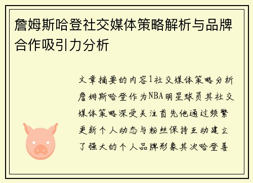 詹姆斯哈登社交媒体策略解析与品牌合作吸引力分析